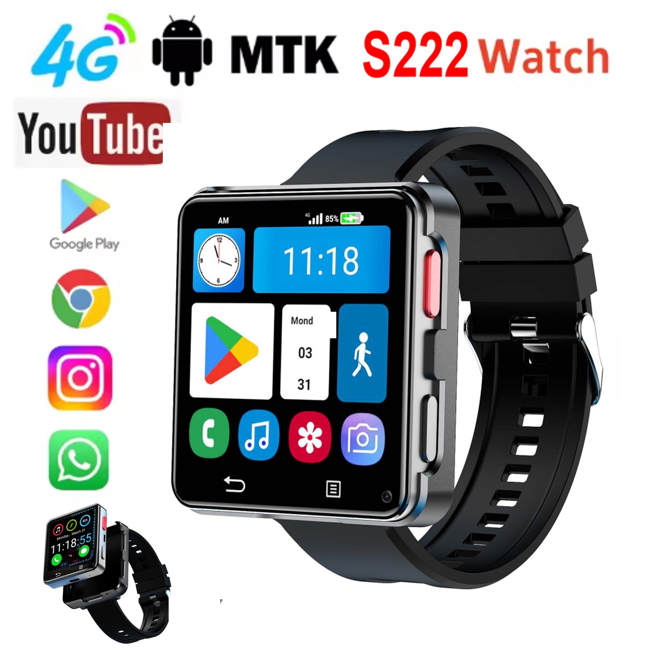 Watch Smartwatch Android - S222 Smart Watch 4G SI-M Card