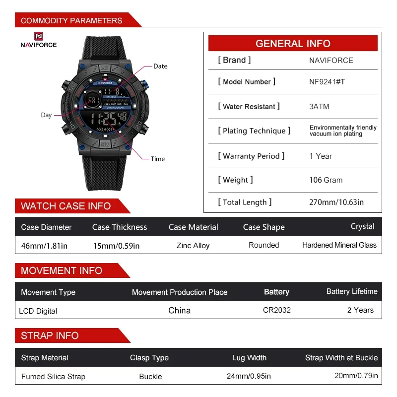 NAVIFORCE New LCD Digital Spor - огляд і ціна Watch Display Pillow